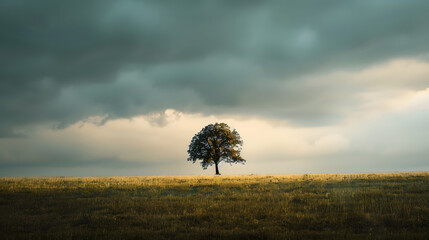 Aufkleber - beautiful lonely trees that can be seen on the background of the gloomy sky : Generative AI