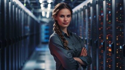 Wall Mural - A Confident Woman in Data Center
