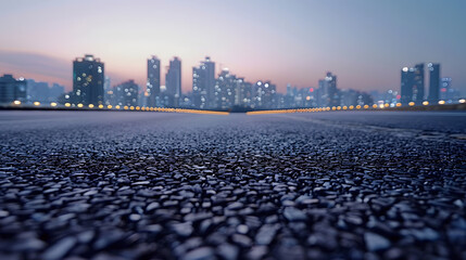 Aufkleber - asphalt road and modern city skyline with buildings at dusk : generative ai