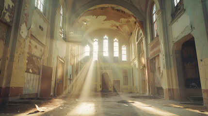 Fototapete - hall of the abandoned church : Generative AI