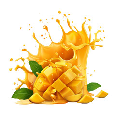 Wall Mural - Splash of delicious mango juice on white background
