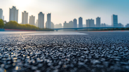 Poster - Asphalt road ground and city skyline with bridge building in Suzhou China : Generative AI