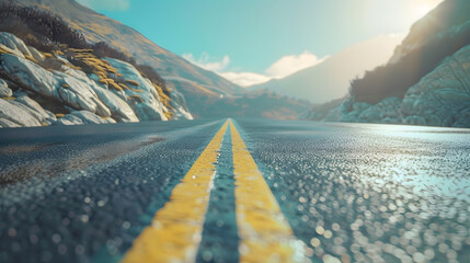 Poster - asphalt road and mountain background : Generative AI