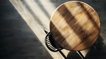 Aufkleber - Round wooden table and black chair indoors top view : Generative AI