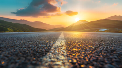Aufkleber - Asphalt road and mountain with sky clouds background at sunset : Generative AI