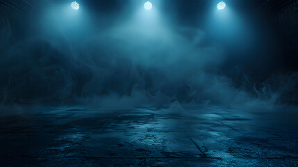 Poster - Dark street asphalt abstract dark blue background empty dark scene neon light spotlights The concrete floor and studio room with smoke float up the interior texture for display product : Generative AI