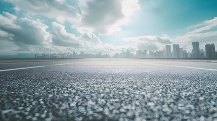 Aufkleber - asphalt road and urban skyline with sky clouds background : generative ai