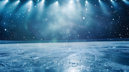 Poster - Snow and ice backgroundEmpty ice rink illuminated by spotlights : Generative AI