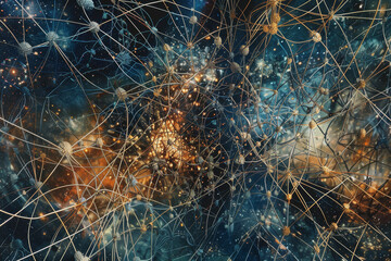 Poster - A painting of a starry sky with a lot of lines and dots