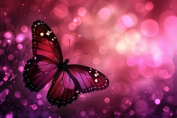 Poster - A vibrant butterfly with wings spread on a dreamy pink bokeh background
