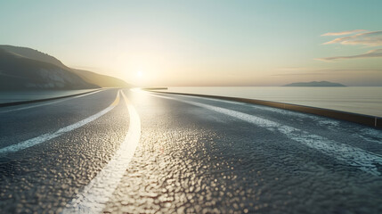 Aufkleber - Empty asphalt road and sea natural scenery at sunrise : Generative AI