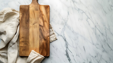 Aufkleber - Wood cutting board with napkin on marble table top view : Generative AI