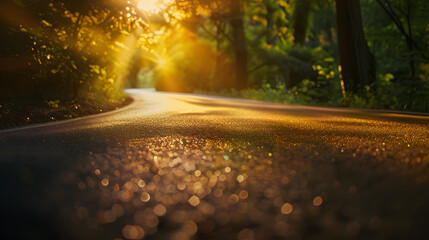Poster - The road with a roadside tree and evening light shines : Generative AI