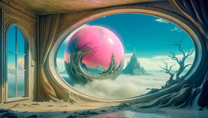 Wall Mural - A large window into a mysterious fantasy world