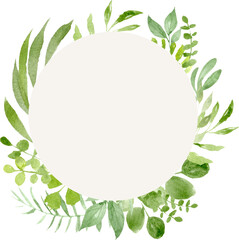 Poster - Greenery watercolor frame. Foliage background. Watercolor decoration for your design.