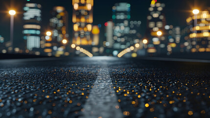 Aufkleber - the night view of the city in front of the asphalt road : generative ai