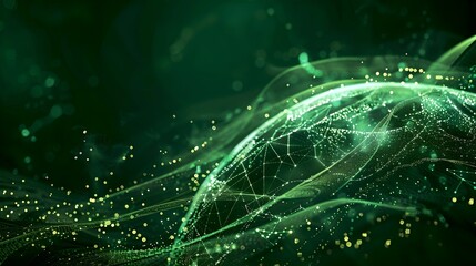 Aufkleber - Abstract green neural network concept on a dark background. Digital visualization of data flow. Futuristic backdrop for technology presentations. AI