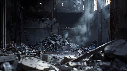 Aufkleber - ruins of a very heavily polluted industrial factory industrial series : Generative AI