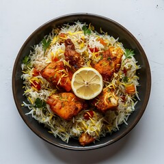 Wall Mural - Chicken biryani served with fragrant steamed basmati rice, a gourmet delight