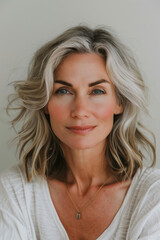 Wall Mural - Front view portrait of mature woman on a white background