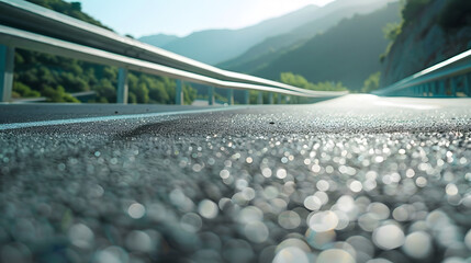 Aufkleber - Asphalt road and mountain with bridge background : Generative AI