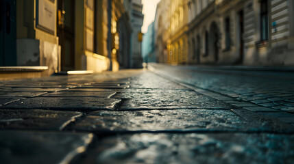 Leinwandbilder - empty street and detail of a building in a city : Generative AI