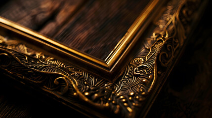 Aufkleber - Antique wooden photo frame with guilded pattern isolated border : Generative AI