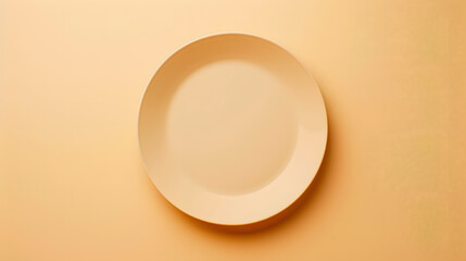 Aufkleber - Top view of isolated of colored background empty round beige plate for food Empty dish with space for your design : Generative AI