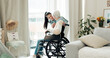 © peopleimages.com - Woman, nurse and wheelchair in elderly care for support, trust or healthcare service in old age home. Female person or caregiver talking to mature patient or person with a disability in retirement
