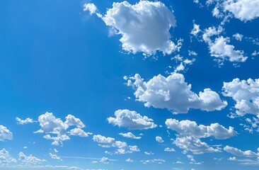 Wall Mural - Sky is blue with many clouds. The clouds are scattered throughout the sky