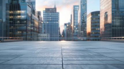 Aufkleber - Empty foreground square and city buildings background : Generative AI