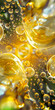 Golden bubbles suspended in a translucent medium, creating a vibrant, effervescent texture. Beauty and complexity of microscopic worlds. Concepts related to science, nature, and abstract art.