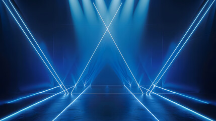 Leinwandbilder - Dark background with lines and spotlights neon light night view Abstract blue background : Generative AI