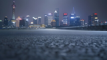 Aufkleber - race track road and city skyline with buildings at night in shanghaichina : generative ai