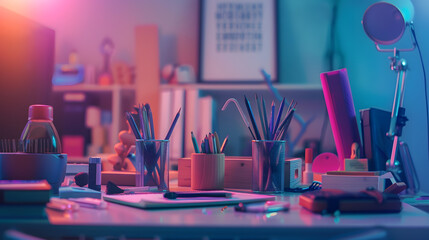 Leinwandbilder - Hipster working items for minimal workspace concept with big copy space : Generative AI