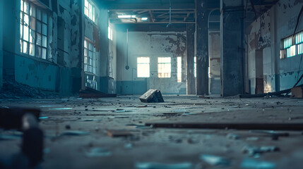 Aufkleber - Ruined and abandoned interior of industrial hall : Generative AI