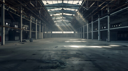 Poster - Empty Industrial Shed or Parking Lot Urban Rough Underconstruction Background Empty Warehouse Interior : Generative AI