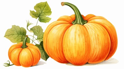 Poster - An eye-catching illustration of a pumpkin with its vibrant orange hues and detailed green leaves