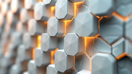 Wall Mural - Abstract illustration of futuristic hexagonal structure glowing orange elements