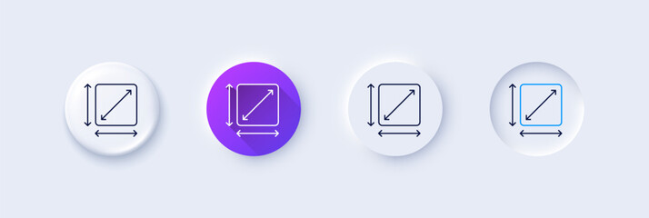Poster - Square area line icon. Neumorphic, Purple gradient, 3d pin buttons. Room dimension sign. Territory measurement symbol. Line icons. Neumorphic buttons with outline signs. Vector