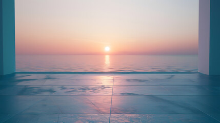 Poster - Empty square floor and beautiful coastline nature scenery : Generative AI
