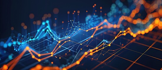 Poster - Digital technology background with graphs and diagrams on dark blue background.