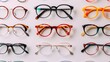 © Jullia - Assortment of Trendy Eyeglasses in Various Colors and Styles Displayed on a White Background