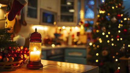 Aufkleber - christmas lamp and kitchen interior : Generative AI