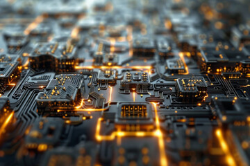 Wall Mural - A close up of a circuit board with a few lights coming out of it