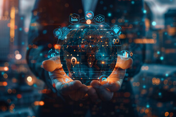 Poster - A person is holding a glowing globe in their hands