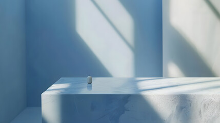 Poster - Blue Studio Bakcground Empty Room Minimal Kitchen Table Podium Bar Mockup Light Scene Smooth Abstract Counter 3d Cosmetic Marble Wall Pattern Texture Design Summer Space Scene Loft Cem : Generative AI