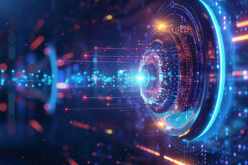 Poster - A computer generated image of a circular object with a blue light coming out of it