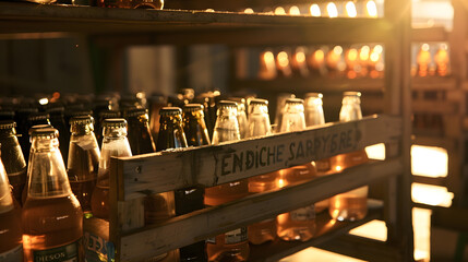 Poster - drink bottles in crates in storage : Generative AI