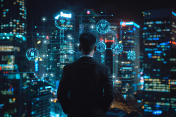 Poster - A man in a suit looks at a screen that says wifi